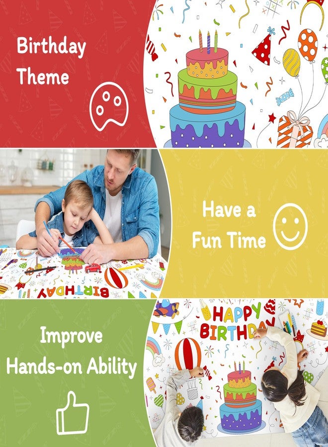 Childom 1 Pack Birthday Coloring Tablecloth Disposable Birthday Tablecloths 30x72 Inch Coloring Table Cloth Paper Tablecloth Rectangle Table Cover - Image 5