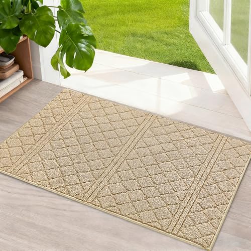 REFETONE Indoor Doormat, Front Back Door Mat 24"x36" Absorbent Rubber Backing Non Slip Door Mats, Low-Profile Resist Dirt Entrance Rugs, Machine Washable Door Rug Inside Floor Mat for Entryway, Beige - Image 1