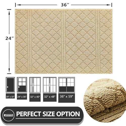 REFETONE Indoor Doormat, Front Back Door Mat 24"x36" Absorbent Rubber Backing Non Slip Door Mats, Low-Profile Resist Dirt Entrance Rugs, Machine Washable Door Rug Inside Floor Mat for Entryway, Beige - Image 5