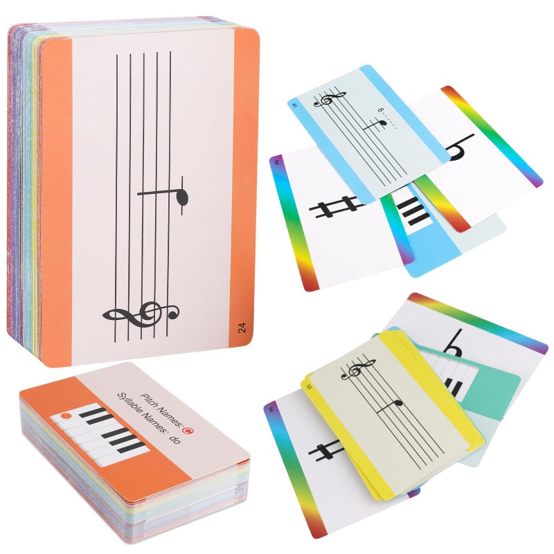 JYCSTE Music Flash Cards 54 Piano Note Theory Flash Cards Staff Notation PitchSyllable Names Keyboard Position FlatSharp Music Education Cards Study Learning Tool for Beginners and Professionals - Image 3