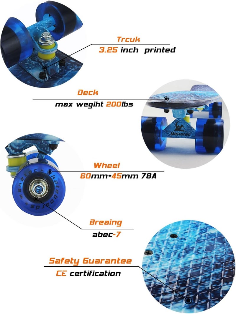 Meketec Skateboards Complete 22 Inch Mini Cruiser Retro Skateboard for Kids Boys Youths Beginners - Image 4