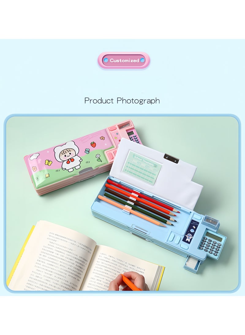S-Quality Astronaut Pencil Case with Calculator, Built-in Sharpener and Schedule, Multifunctional Stationery Box for Kids, Boys and Girls – Blue - Image 4