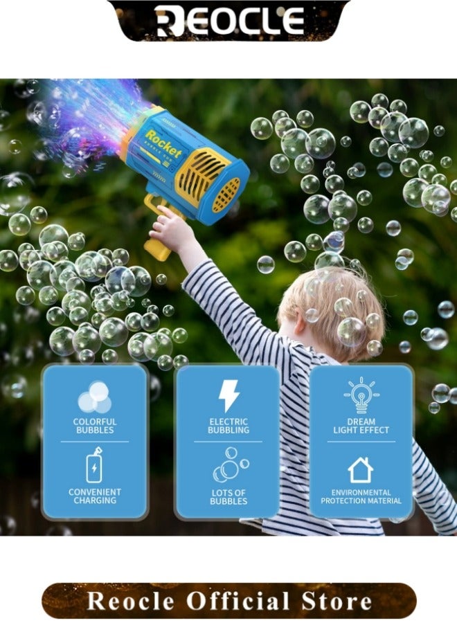 REOCLE Kid's Bubble Machine 40 Holes Rocket Bubble Maker with Light Bubble Blaster Bubble Blower Toys Outdoor Summer Party Activity Gifts for Boys & Girls - Image 2