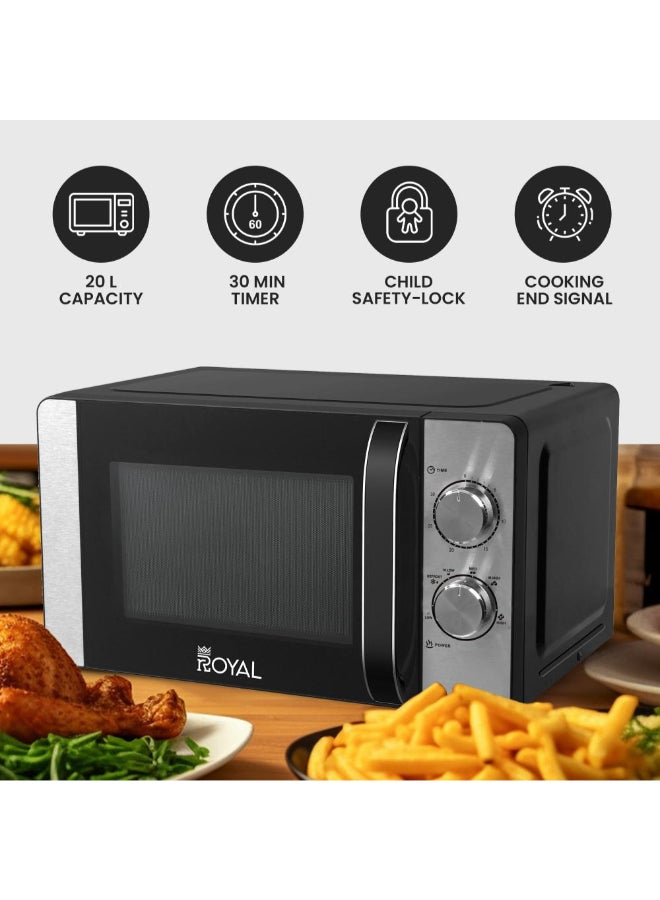 رويال ميكروويف يدوي 20 لتر 700 واط بستة مستويات طاقة ومؤقت – RA-20XM2 أسود فضي 20 L 700 W RA-20XM2 - Image 4