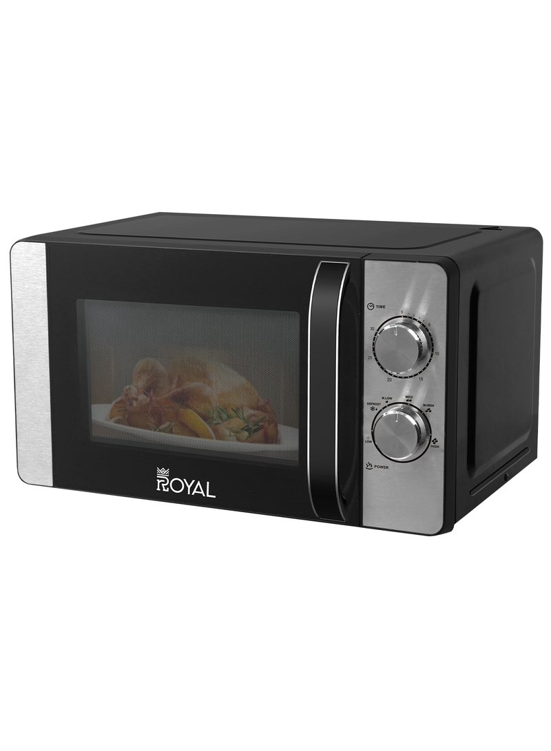 Royal Manual Microwave Oven, 6 Power Leves, 30 min Timer, Child Safety-Lock, Cooking End Signal, Easy Pull Chrome Handle 20 L 700 W RA-20XM2 Black Silver - Image 1