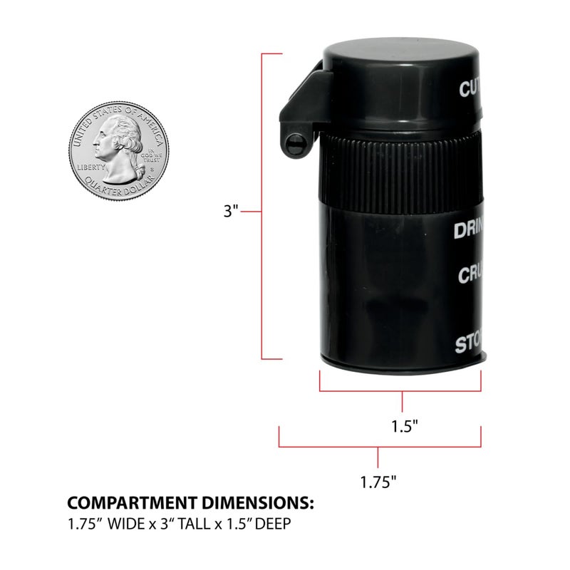 EZY DOSE 3 Compartment Pill Crusher, Cutter and Grinder, Daily Usage, Safely Cut Pills, Vitamins, Tablets, Accurate and Easy Cutting, Stainless Steel Blade, Removable Drinking Cup, Black, BPA Free - Image 5
