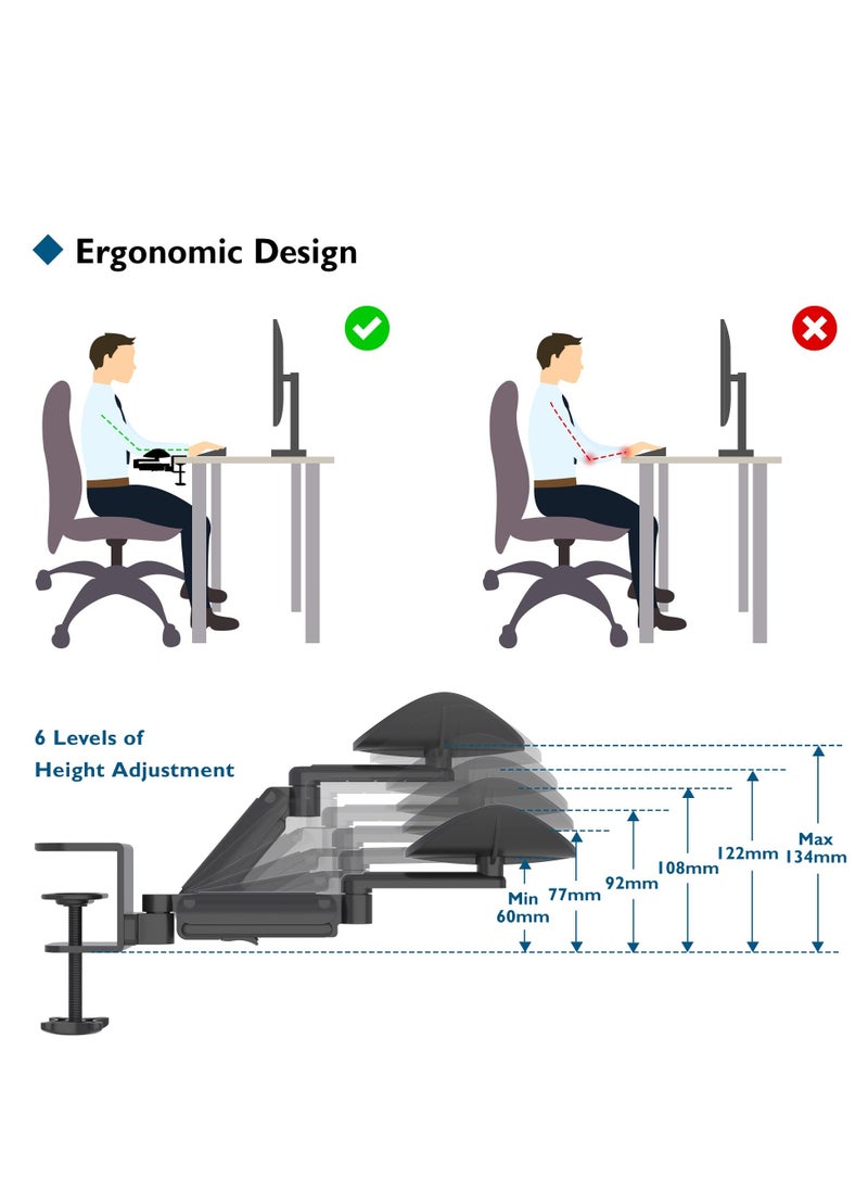 SYOSI - Computer Arm Rest for Desk, Ergonomic Arm Rest Support Extender for Desk Armrest Pad Rotating Elbow Rest Holder, Aluminum Extendable & Adjustable Arm Rest Holder (Black) - Image 1
