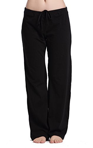 CYZ Women's Basic Stretch Cotton Knit Pajama Sleep Lounge Pants-Black-M - Image 1