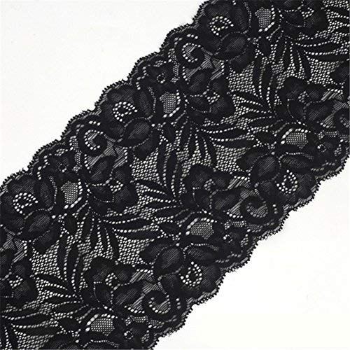 5 Yards Floral Lace Ribbon Stretch Tulle Lace Trim Elastic Webbing Fabric for DIY Jewelry Making Craft Clothes Accessories Gift Wrapping Wedding Party Decoration Black