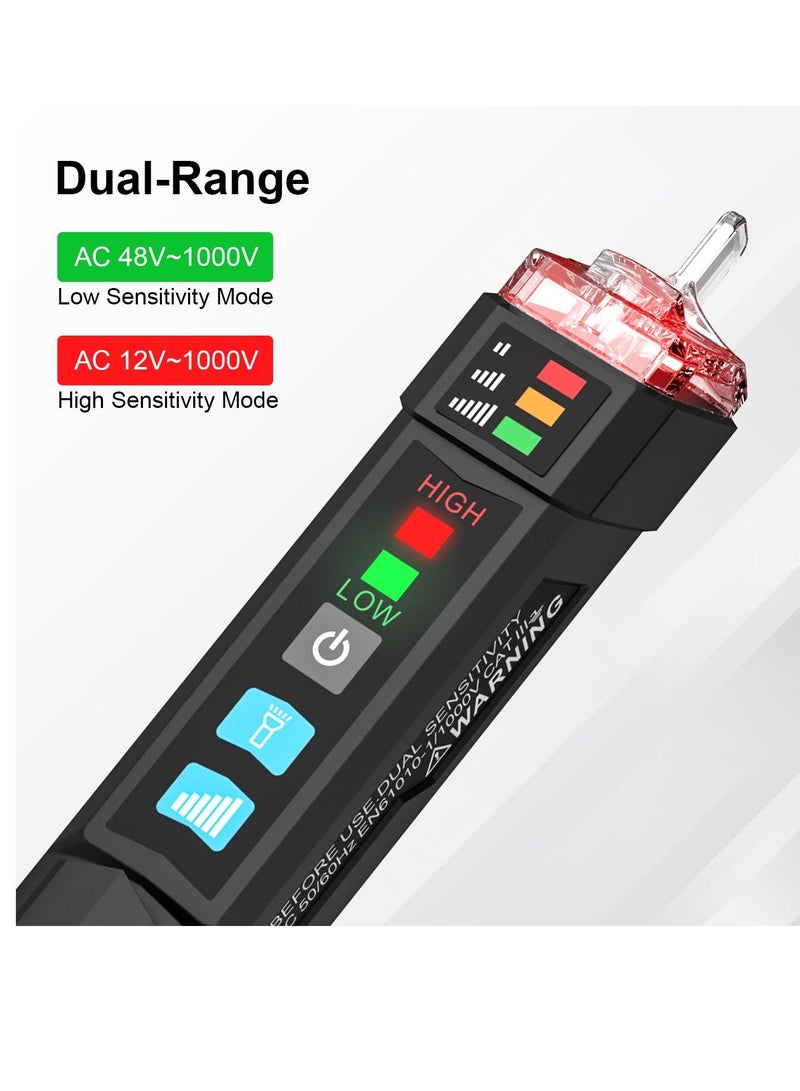Voltage Tester, Alert Detector with Sound and Light Alarm, Flashlight, Wire Breakpoint Finder, Portable Non-contact AC Voltage Tester, with Dual Range AC 12V-1000V/48V-1000V - Image 2