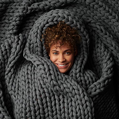 Bearaby Cotton Hand-Knit Weighted Blankets for Adults - Chunky Knit Blanket - Sustainable, Breathable, Organic, Cooling Weighted Blanket - Machine Washable (Asteroid Grey, 20 lbs, 45"x72") - Image 1