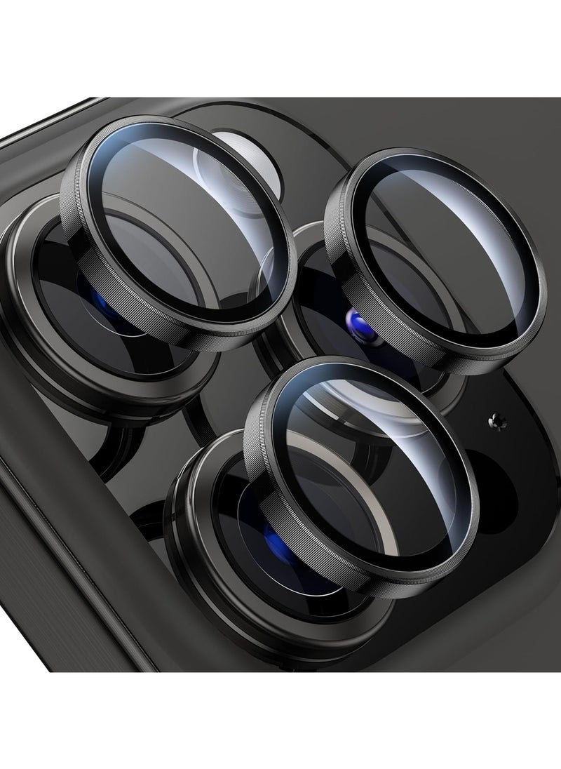 Generic - Camera Lens Protector for iPhone 15 Pro/iPhone 15 Pro Max 1 Step Installation Tray Tempered Glass Screen Protector Metal Individual Camera Cover Accessories Case Friendly (Black) - Image 1