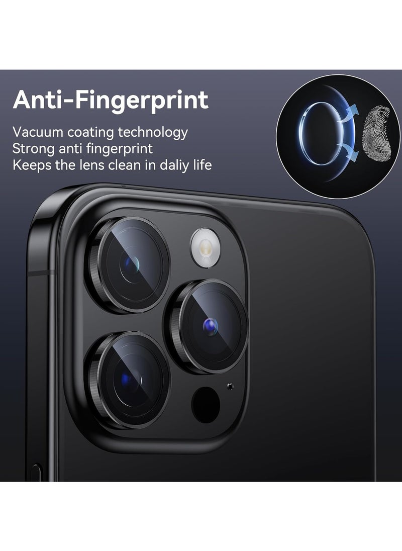 Generic - Camera Lens Protector for iPhone 15 Pro/iPhone 15 Pro Max 1 Step Installation Tray Tempered Glass Screen Protector Metal Individual Camera Cover Accessories Case Friendly (Black) - Image 1