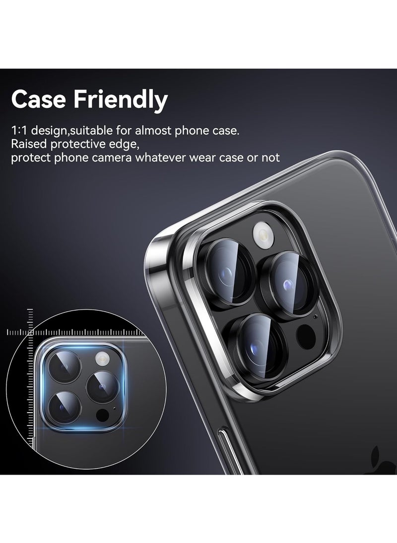 Generic - Camera Lens Protector for iPhone 15 Pro/iPhone 15 Pro Max 1 Step Installation Tray Tempered Glass Screen Protector Metal Individual Camera Cover Accessories Case Friendly (Black) - Image 1