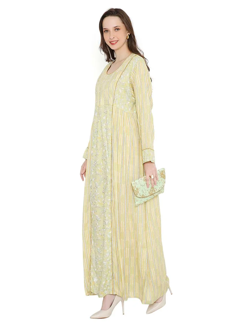 HANA & SARA LONG VISCOSE UNIQUE PRINTED AND PEARL BEADED ARABIC KAFTAN JALABIYA FARASHA DRESSES