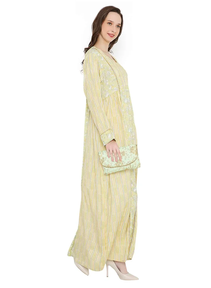 HANA & SARA LONG VISCOSE UNIQUE PRINTED AND PEARL BEADED ARABIC KAFTAN JALABIYA FARASHA DRESSES