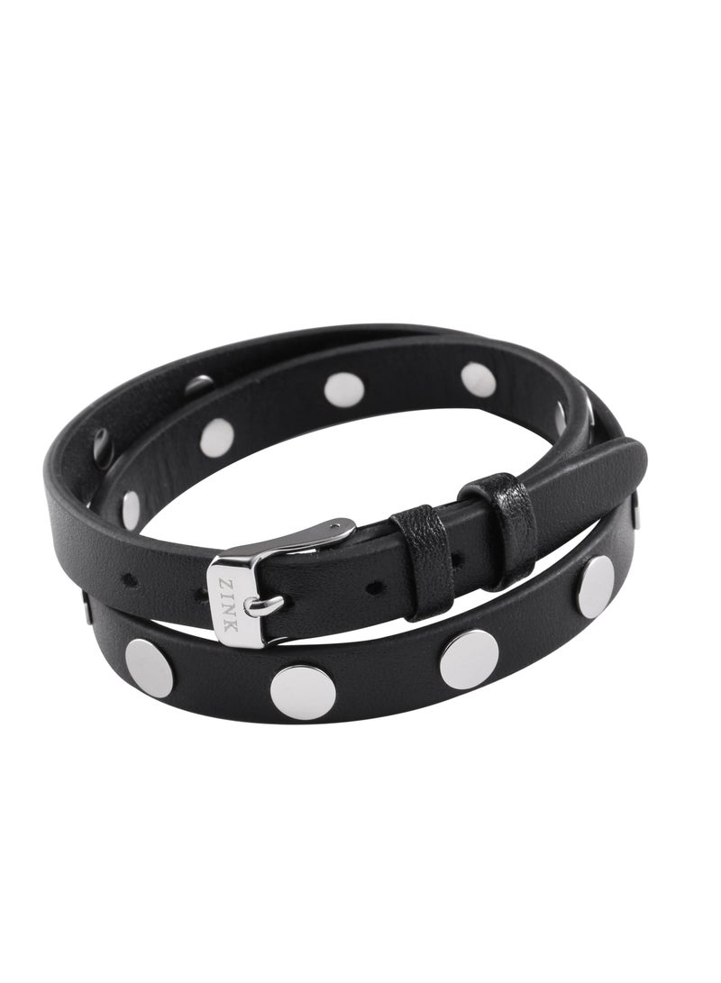 زنك سوار رجالي من زينك باللونين الأسود والفضي مصنوع من الستانلس ستيل والجلد | ZJBC032LBP-A - Image 2