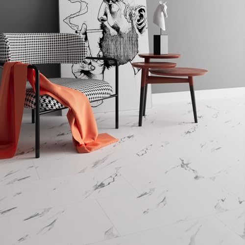 Stickyart Carrara Marble Floor Tile Vinyl Flooring Tiles Peel and Stick Floor Bathroom Waterproof 12x24 White Marble Vinyl Flooring Tile for Bedroom Kitchen RV Self Adhesive Stick on Wall Tiles 4pcs - Image 3