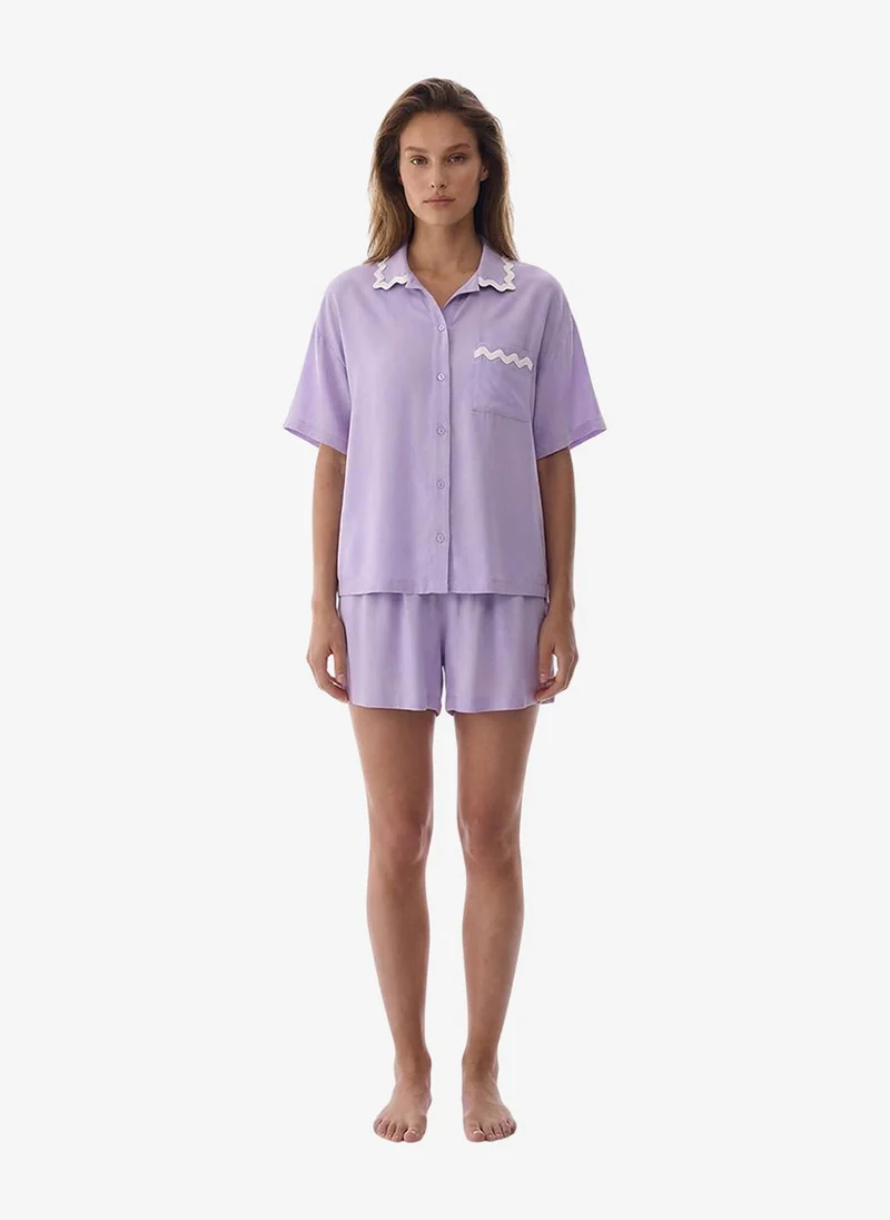 بنتي Women Ella Short Sleeve Shirt Shorts Lilac Set