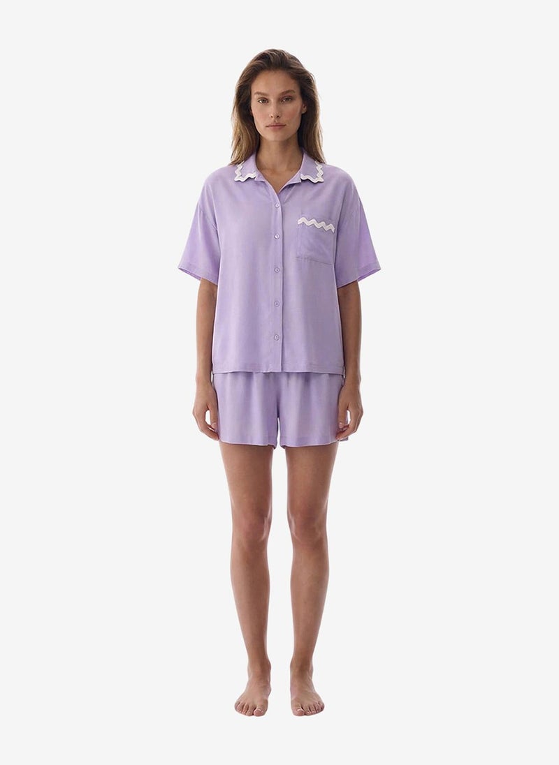Penti Women Ella Short Sleeve Shirt Shorts Lilac Set - Image 1