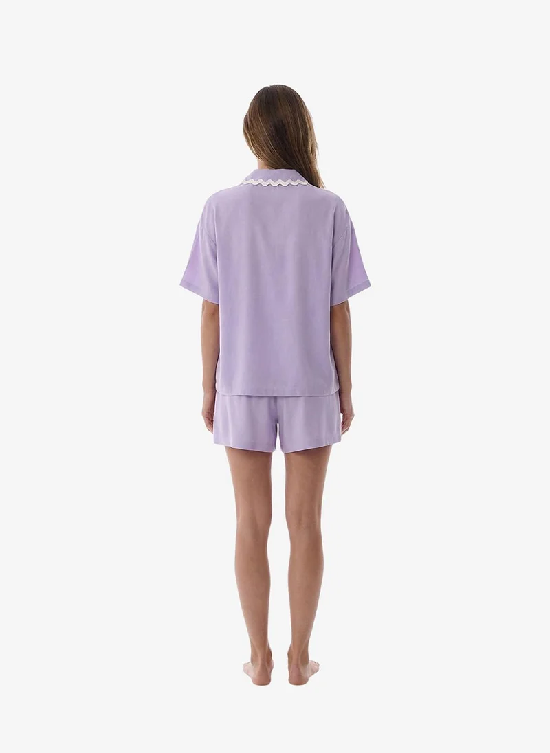 بنتي Women Ella Short Sleeve Shirt Shorts Lilac Set