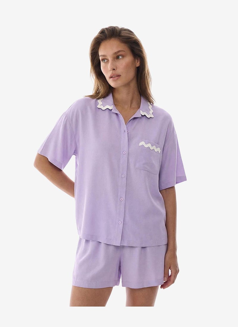 Penti Women Ella Short Sleeve Shirt Shorts Lilac Set - Image 4