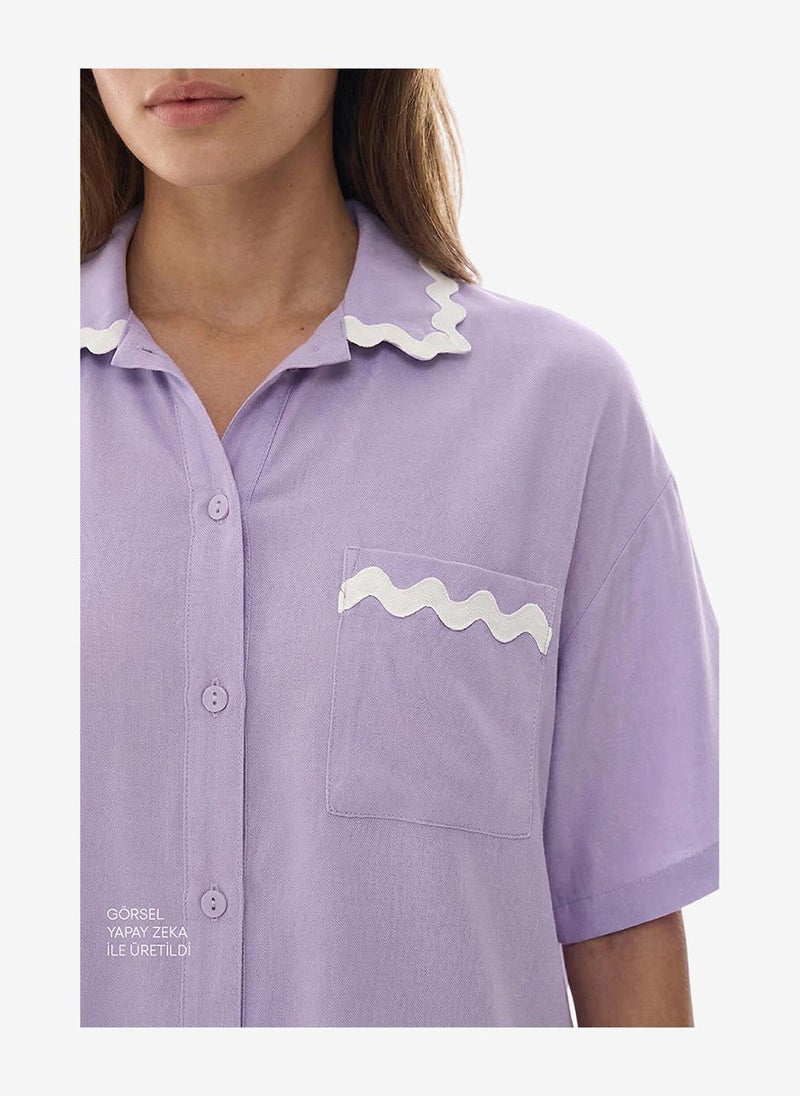 Penti Women Ella Short Sleeve Shirt Shorts Lilac Set - Image 3