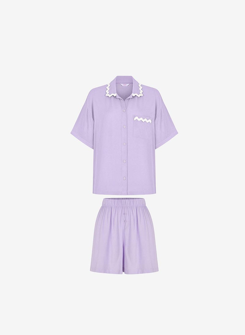 Penti Women Ella Short Sleeve Shirt Shorts Lilac Set - Image 5