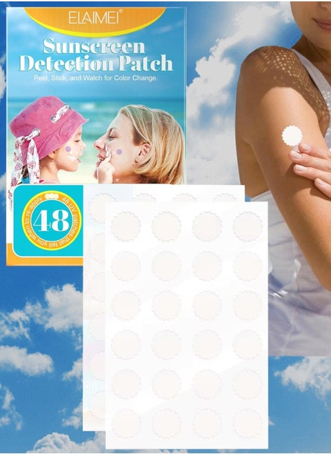 48Pcs Sunscreen Detection Patch Sunny Patch UV Detection Stickers for Preventing Sunburn for Kids and Adults Natural Waterproof Patches Changes Color When Time to Reapply Your Sunscreen