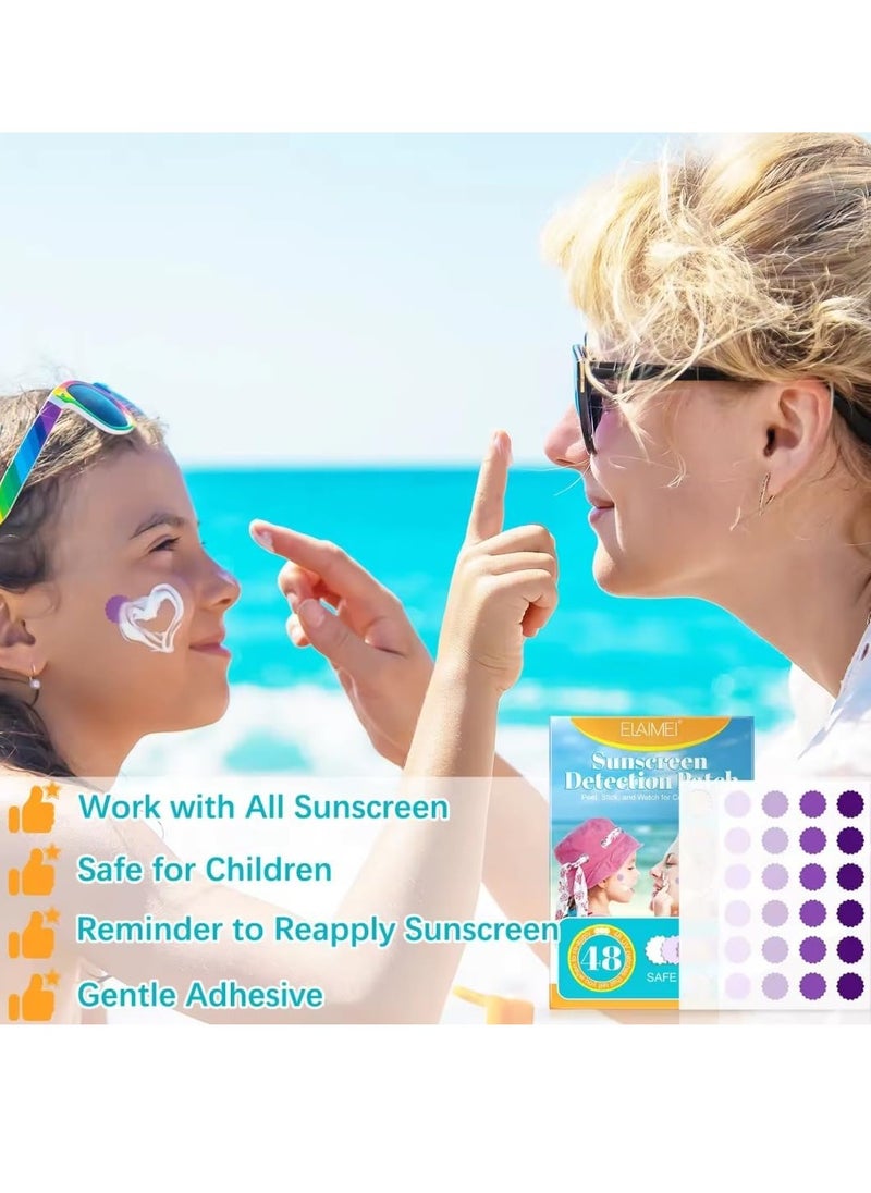 48Pcs Sunscreen Detection Patch Sunny Patch UV Detection Stickers for Preventing Sunburn for Kids and Adults Natural Waterproof Patches Changes Color When Time to Reapply Your Sunscreen