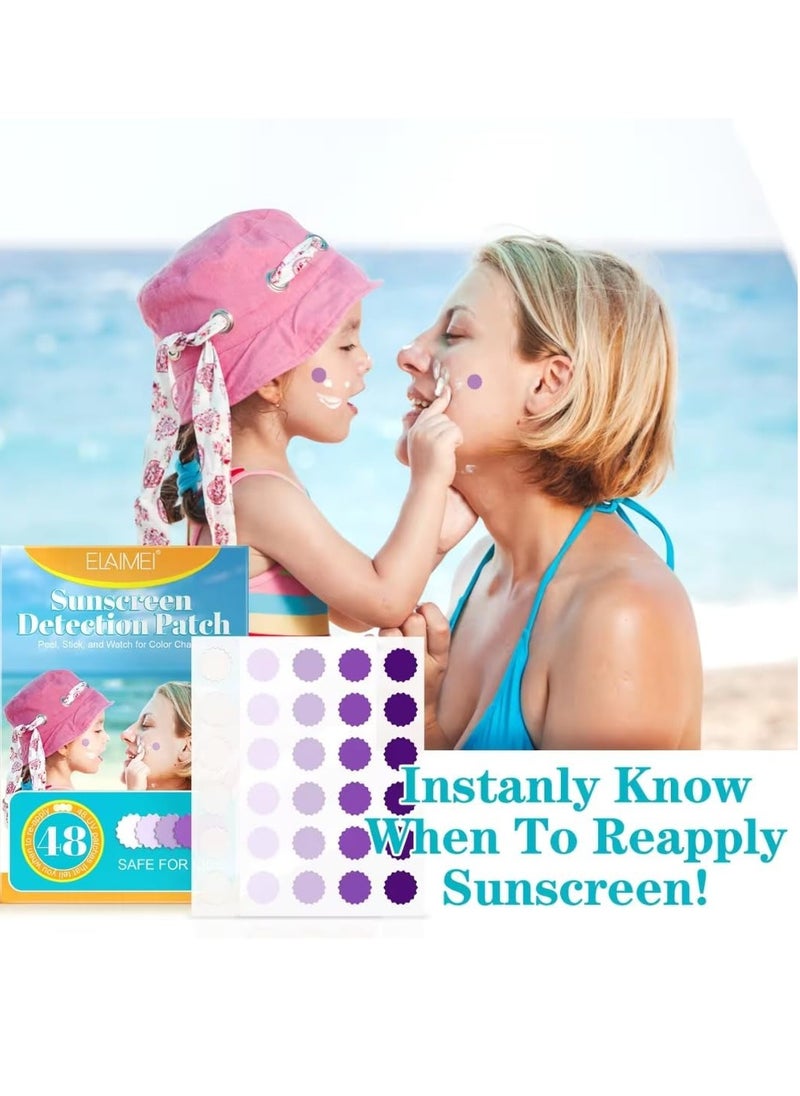 48Pcs Sunscreen Detection Patch Sunny Patch UV Detection Stickers for Preventing Sunburn for Kids and Adults Natural Waterproof Patches Changes Color When Time to Reapply Your Sunscreen