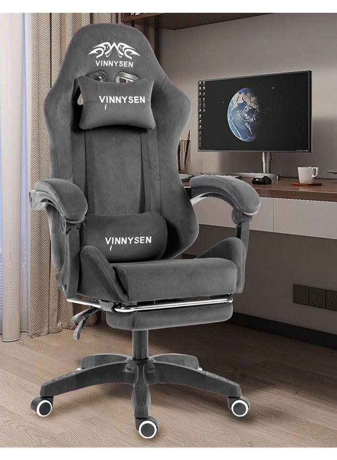 VINNYSEN كرسي ألعاب، كرسي كمبيوتر، كرسي ألعاب من القماش المخملي مع وسادة للرأس ووسادة للخصر، كرسي كمبيوتر مريح مع مسند للقدمين، رمادي - Image 4