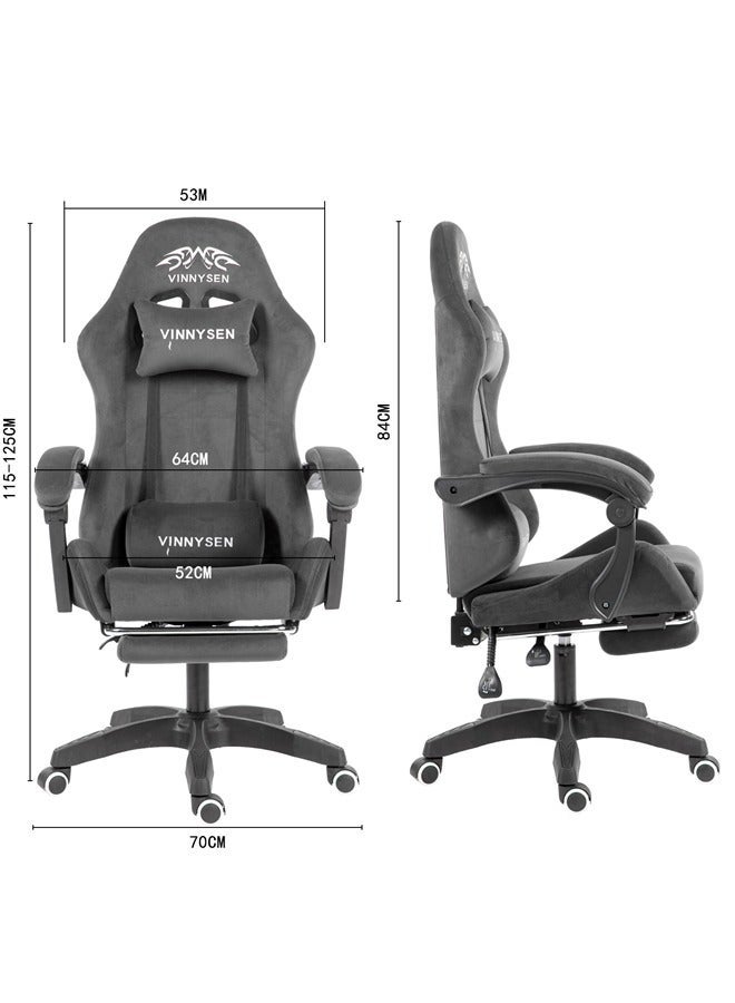 VINNYSEN كرسي ألعاب، كرسي كمبيوتر، كرسي ألعاب من القماش المخملي مع وسادة للرأس ووسادة للخصر، كرسي كمبيوتر مريح مع مسند للقدمين، رمادي - Image 3