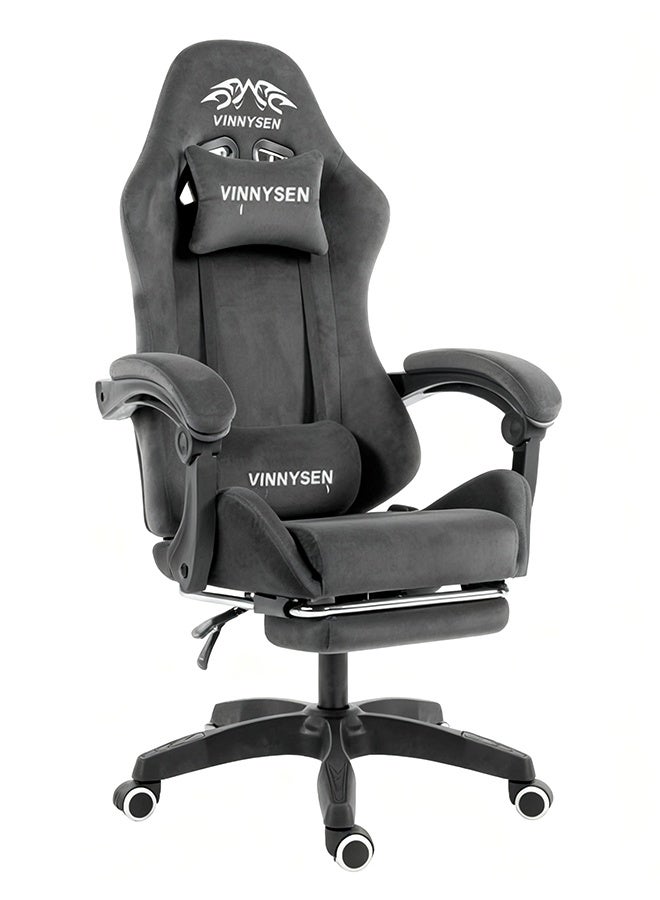 VINNYSEN كرسي ألعاب، كرسي كمبيوتر، كرسي ألعاب من القماش المخملي مع وسادة للرأس ووسادة للخصر، كرسي كمبيوتر مريح مع مسند للقدمين، رمادي - Image 1