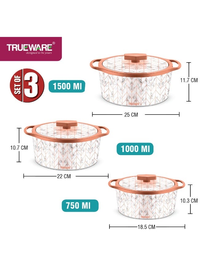 Trueware Floraa Superior Inner Steel Outer Plastic Thermoware Casserole Set of 3 | 750 ML, 1000 ML, 1500 ML | PU Insulated | BPA free | Odour Proof | Food Grade | Easy to Carry | Easy to Store | Ideal For Chapatti | Roti | Curd Maker | Kitchen Storage | Kitchen accesseroies | Hot Pot - Image 4