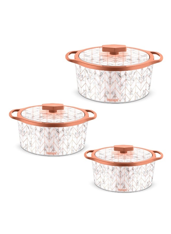 Trueware Floraa Superior Inner Steel Outer Plastic Thermoware Casserole Set of 3 | 750 ML, 1000 ML, 1500 ML | PU Insulated | BPA free | Odour Proof | Food Grade | Easy to Carry | Easy to Store | Ideal For Chapatti | Roti | Curd Maker | Kitchen Storage | Kitchen accesseroies | Hot Pot - Image 1