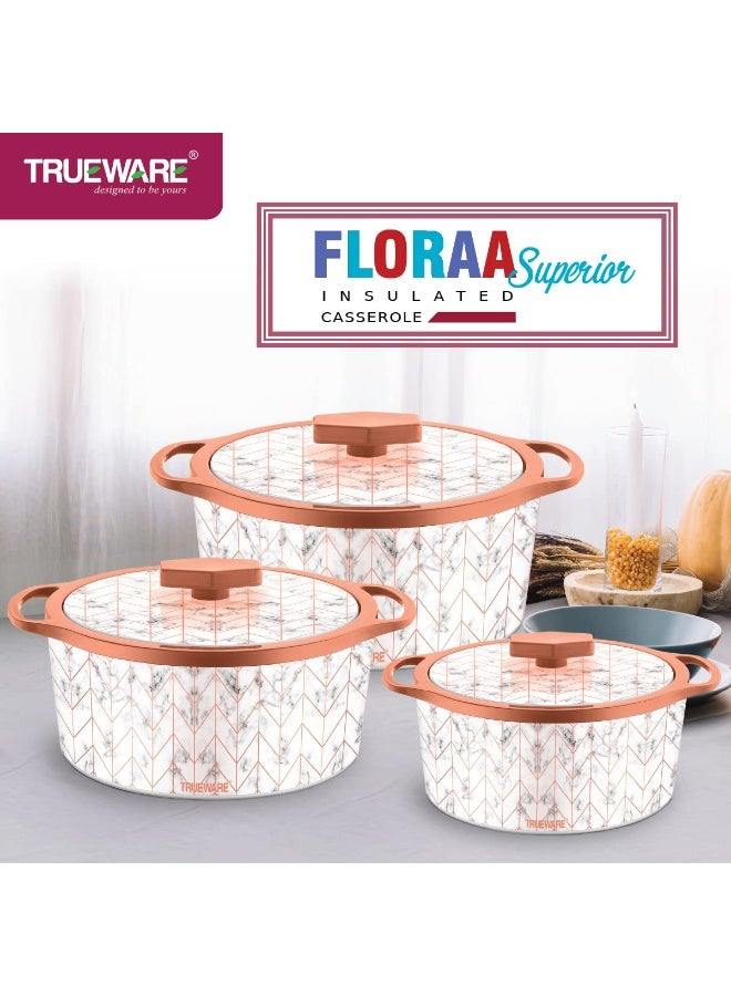 Trueware Floraa Superior Inner Steel Outer Plastic Thermoware Casserole Set of 3 | 750 ML, 1000 ML, 1500 ML | PU Insulated | BPA free | Odour Proof | Food Grade | Easy to Carry | Easy to Store | Ideal For Chapatti | Roti | Curd Maker | Kitchen Storage | Kitchen accesseroies | Hot Pot - Image 3