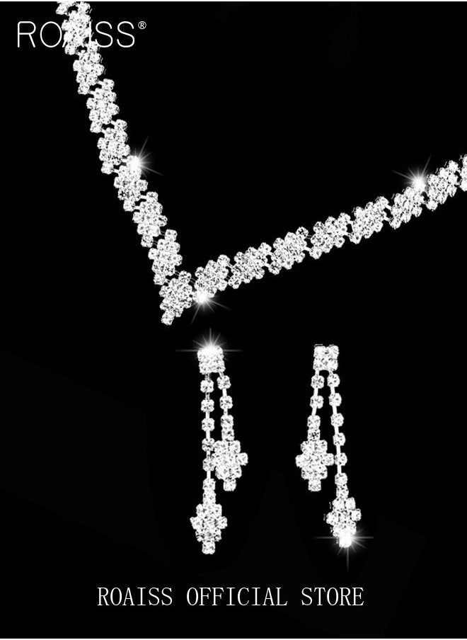 roaiss - 2 Piece Jewelry Set of Necklace and Earrings Shiny V Shaped Diamond Chic Rhinestone Decor Jewellery Set for Women Ladies Gift for Girlfriend Wife Mother Bridesmaids Wedding Party Accessories - Image 1