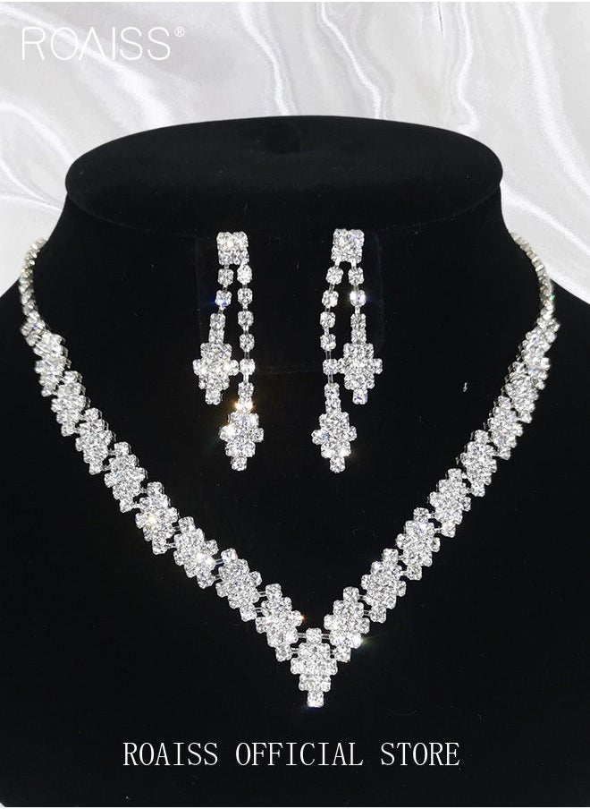 roaiss - 2 Piece Jewelry Set of Necklace and Earrings Shiny V Shaped Diamond Chic Rhinestone Decor Jewellery Set for Women Ladies Gift for Girlfriend Wife Mother Bridesmaids Wedding Party Accessories - Image 1