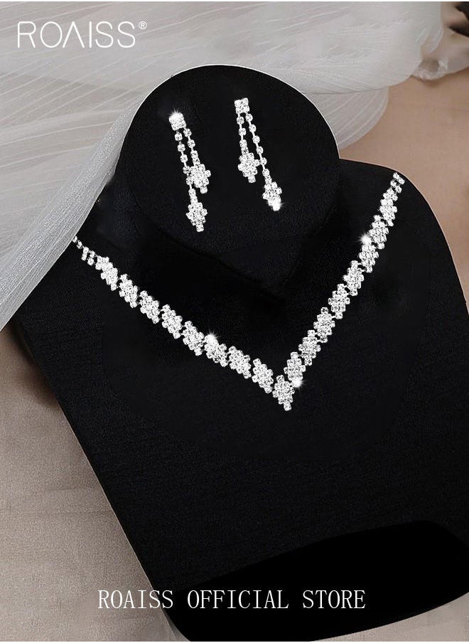roaiss - 2 Piece Jewelry Set of Necklace and Earrings Shiny V Shaped Diamond Chic Rhinestone Decor Jewellery Set for Women Ladies Gift for Girlfriend Wife Mother Bridesmaids Wedding Party Accessories - Image 1