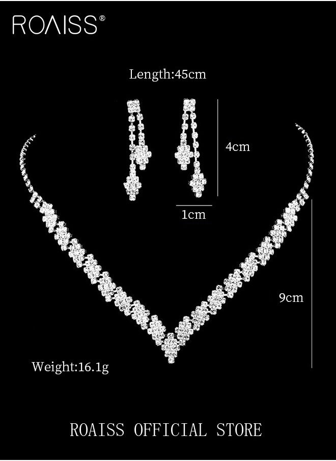 roaiss - 2 Piece Jewelry Set of Necklace and Earrings Shiny V Shaped Diamond Chic Rhinestone Decor Jewellery Set for Women Ladies Gift for Girlfriend Wife Mother Bridesmaids Wedding Party Accessories - Image 1