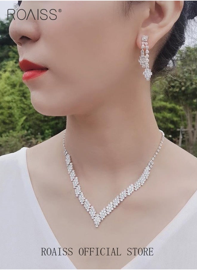 roaiss - 2 Piece Jewelry Set of Necklace and Earrings Shiny V Shaped Diamond Chic Rhinestone Decor Jewellery Set for Women Ladies Gift for Girlfriend Wife Mother Bridesmaids Wedding Party Accessories - Image 1