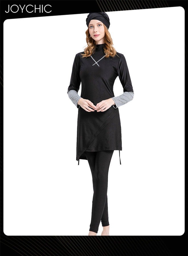 Joychic ملابس سباحة صيفية نسائية إسلامية مكونة من 3 قطع بنمط سادة بأكمام طويلة وتغطية كاملة وحماية من الشمس وملابس شاطئ مريحة وخفيفة الوزن - Image 2