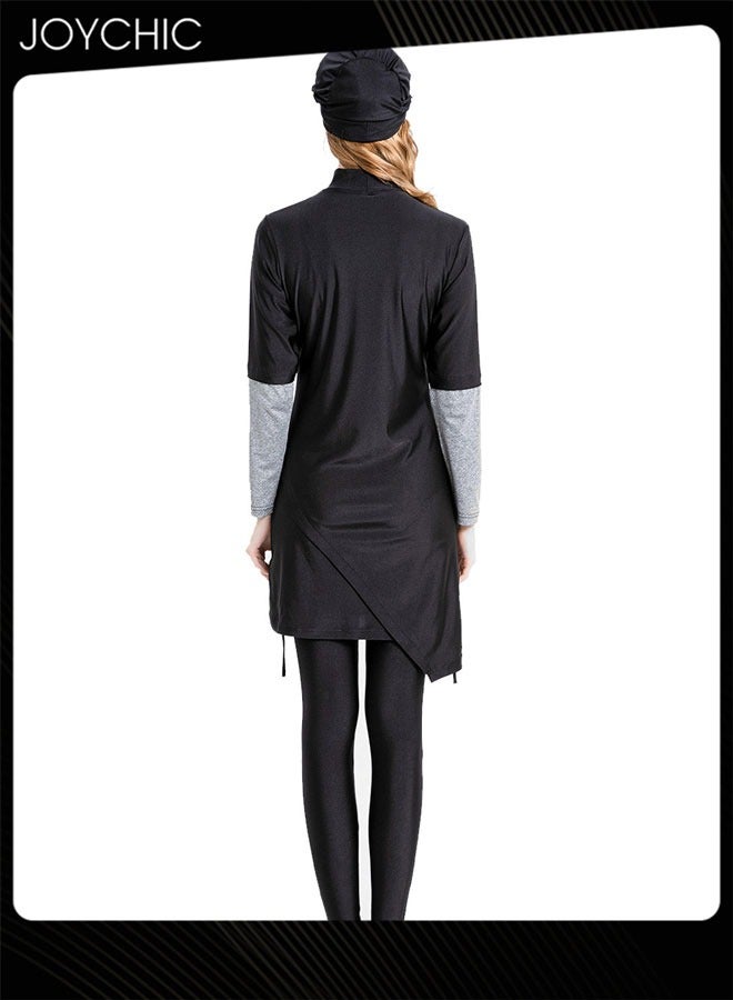 Joychic ملابس سباحة صيفية نسائية إسلامية مكونة من 3 قطع بنمط سادة بأكمام طويلة وتغطية كاملة وحماية من الشمس وملابس شاطئ مريحة وخفيفة الوزن - Image 3