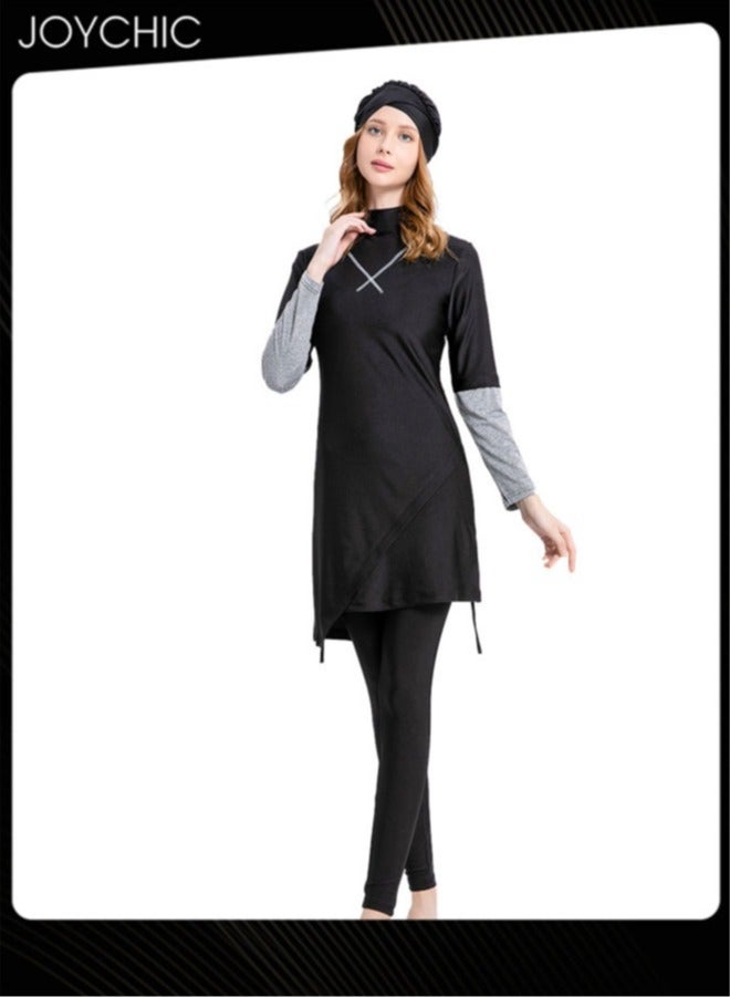 Joychic ملابس سباحة صيفية نسائية إسلامية مكونة من 3 قطع بنمط سادة بأكمام طويلة وتغطية كاملة وحماية من الشمس وملابس شاطئ مريحة وخفيفة الوزن - Image 1