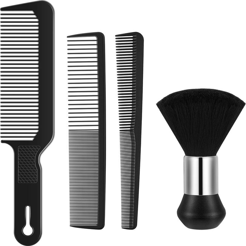 Shappy 4 Pieces Hair Combs Set Include Barber Flat Top Clipper Comb Neck Duster Brush Tapered Comb and Heat Resistant Carbon Fiber Barber Cutting Comb for Men Women