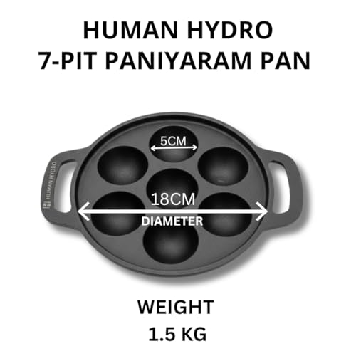 Human Hydro Pre-Seasoned Cast Iron Paniyaram Pan (7-Pit) with Lid | Naturally Nonstick, Induction & Gas Compatible | Heavy-Duty Cookware for Paddu, Appam, Kuzhi Paniyaram & More - Image 2