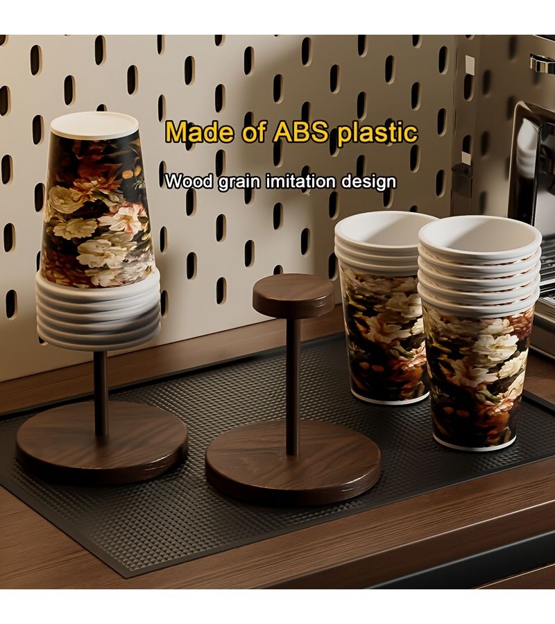 Walnut Grain Disposable Cup Holder Rack 1pc ABS Plastic for Home Office Cafe - Image 3