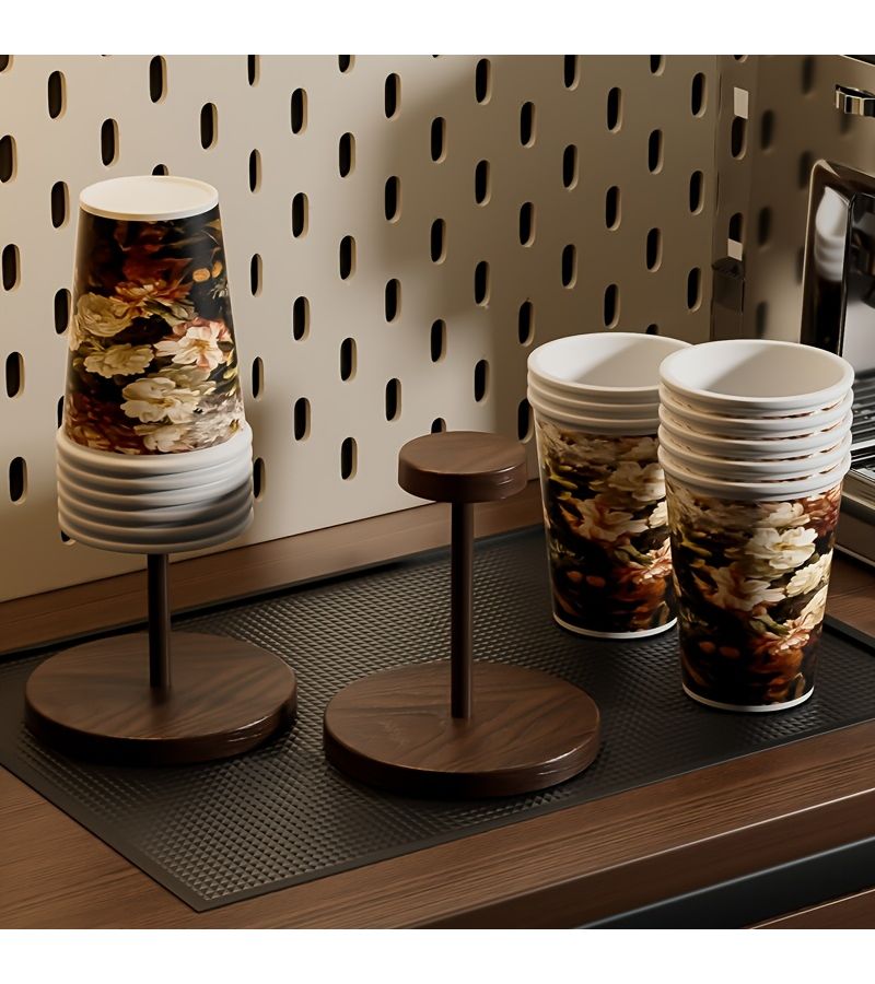 Walnut Grain Disposable Cup Holder Rack 1pc ABS Plastic for Home Office Cafe - Image 5