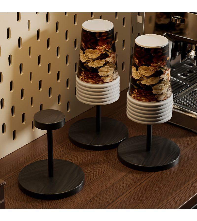 Walnut Grain Disposable Cup Holder Rack 1pc ABS Plastic for Home Office Cafe - Image 1